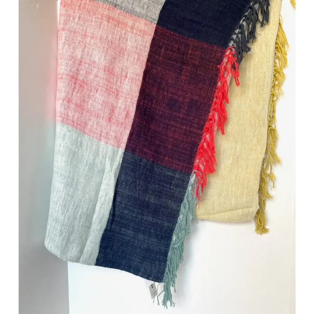 Anthropologie Colorblock Cotton Throw Blanket 60x70 Fringed